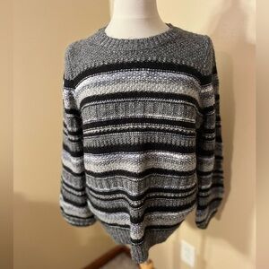 LOFT Gray/Black/Silver Accent Sweater Sz M NWT